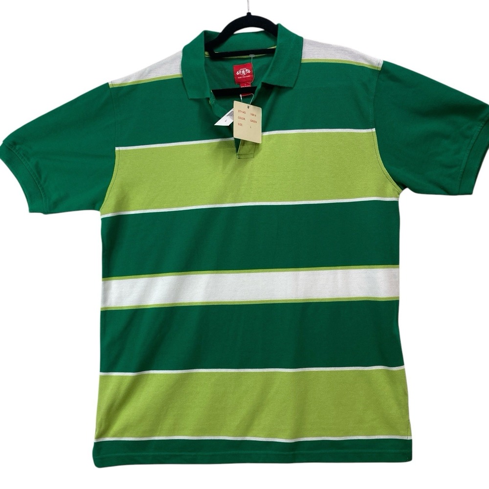 NWT Vintage PJ Mark Green White  Stripe Short Sleeve‎ Polo Shirt  Size L Irish